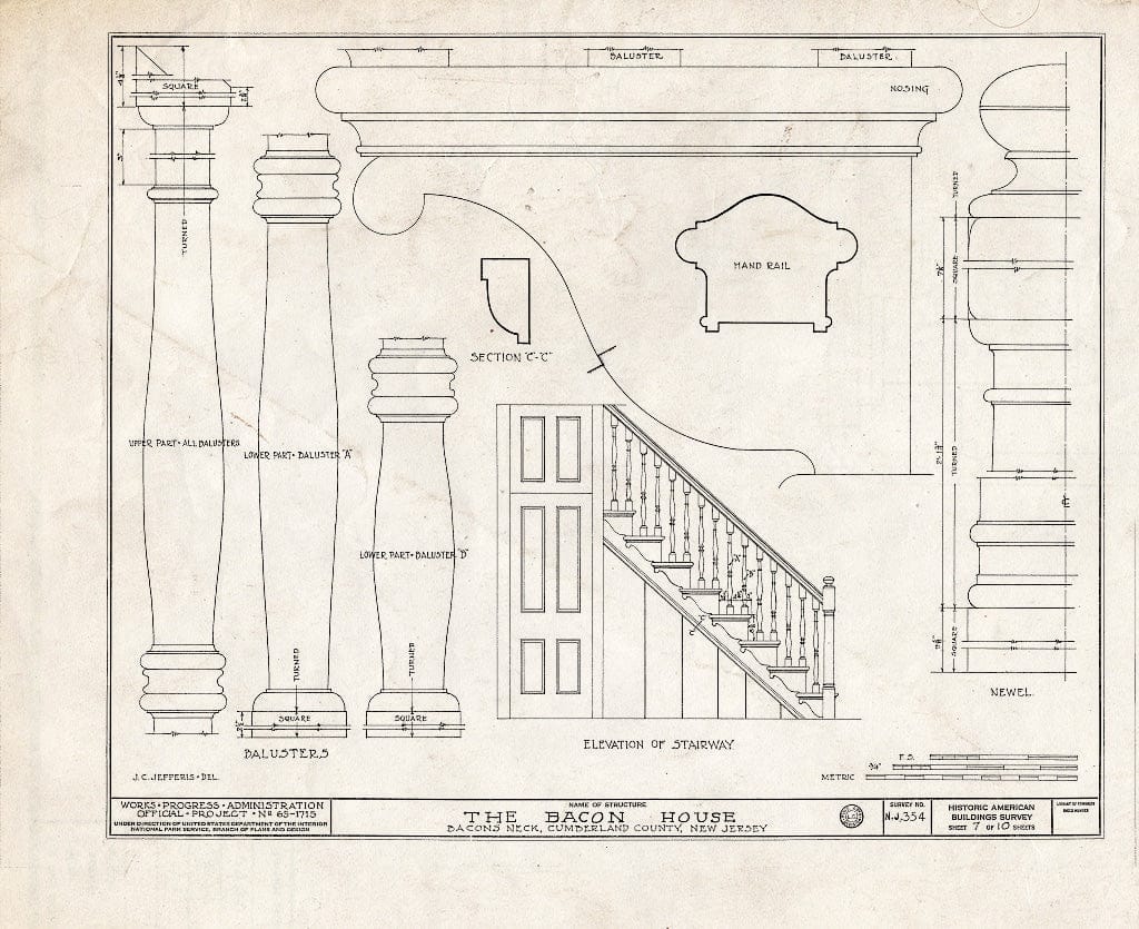 Historic Pictoric : Blueprint HABS NJ,6-BACO,2- (Sheet 7 of 10) - Bacon House, Greenwich, Cumberland County, NJ