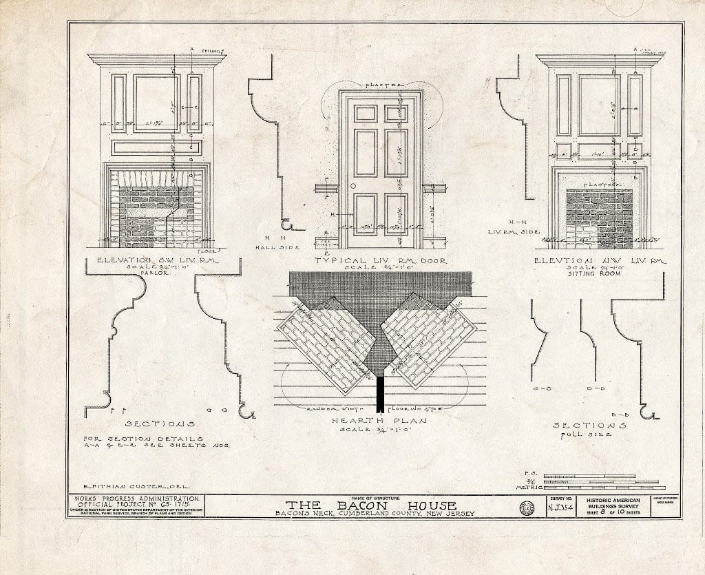 Historic Pictoric : Blueprint HABS NJ,6-BACO,2- (Sheet 8 of 10) - Bacon House, Greenwich, Cumberland County, NJ
