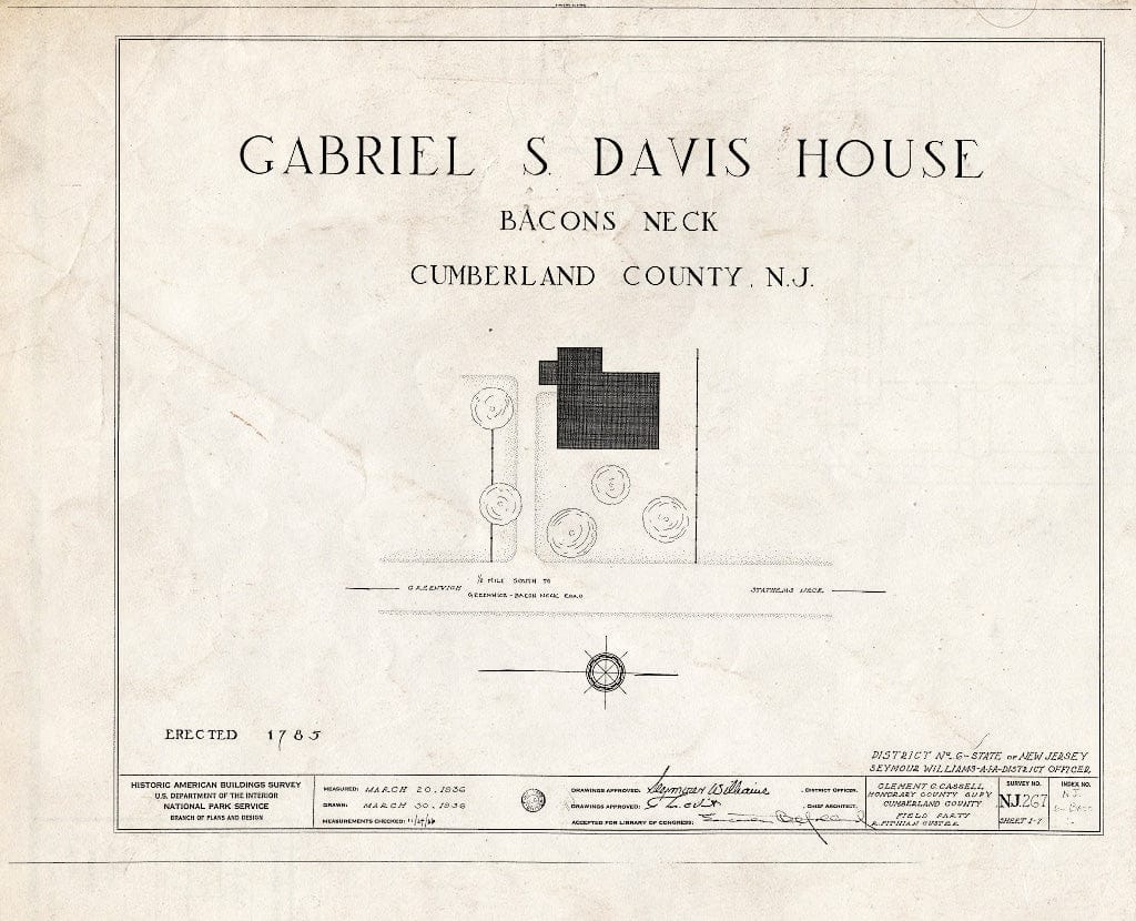 Historic Pictoric : Blueprint HABS NJ,6-BAC0,1- (Sheet 0 of 7) - Gabriel S. Davis House, Greenwich, Cumberland County, NJ