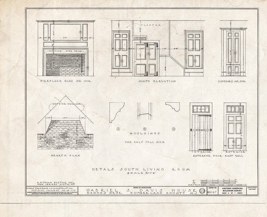 Historic Pictoric : Blueprint HABS NJ,6-BAC0,1- (Sheet 6 of 7) - Gabriel S. Davis House, Greenwich, Cumberland County, NJ