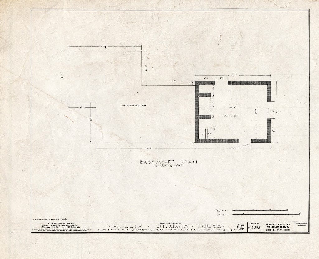 Historic Pictoric : Blueprint HABS NJ,6-BAYSI.V,1- (Sheet 1 of 9) - Philip Dennis House, Bay Side, Cumberland County, NJ