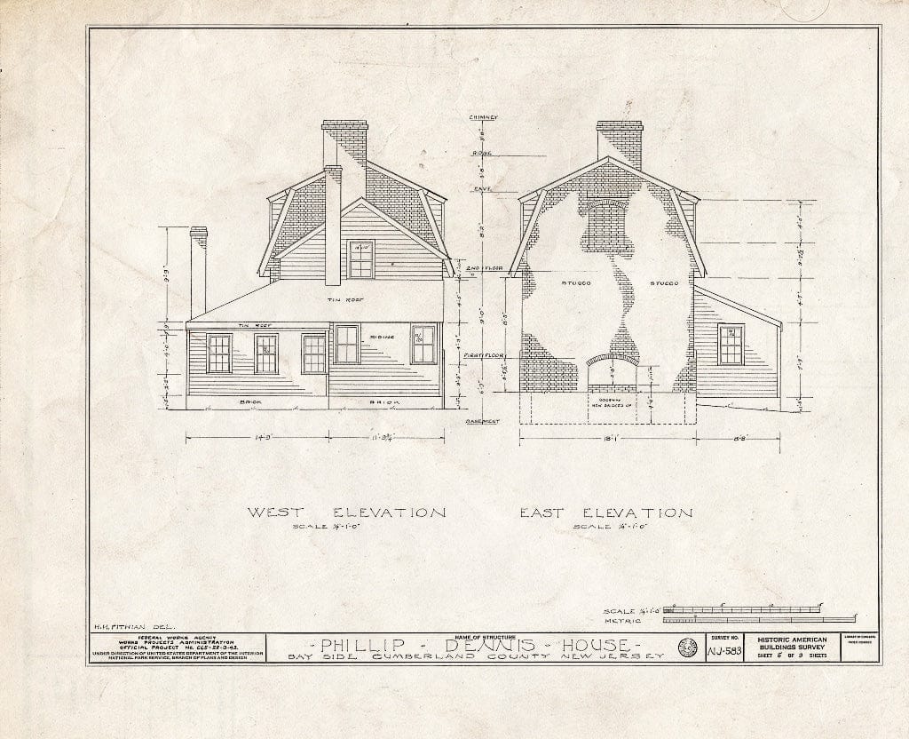 Historic Pictoric : Blueprint HABS NJ,6-BAYSI.V,1- (Sheet 5 of 9) - Philip Dennis House, Bay Side, Cumberland County, NJ