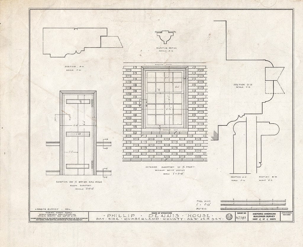 Historic Pictoric : Blueprint HABS NJ,6-BAYSI.V,1- (Sheet 9 of 9) - Philip Dennis House, Bay Side, Cumberland County, NJ