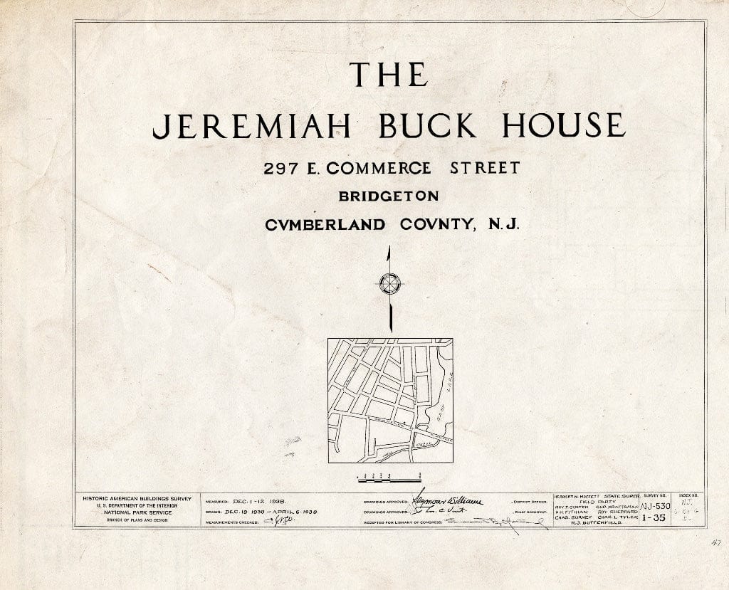 Historic Pictoric : Blueprint HABS NJ,6-BRIG,5- (Sheet 0 of 35) - Buck-Elmer House, 297 East Commerce Street, Bridgeton, Cumberland County, NJ