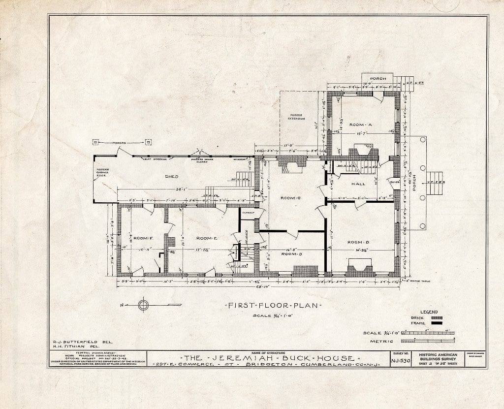 Historic Pictoric : Blueprint HABS NJ,6-BRIG,5- (Sheet 2 of 35) - Buck-Elmer House, 297 East Commerce Street, Bridgeton, Cumberland County, NJ