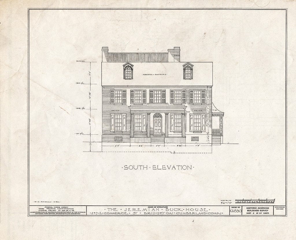 Historic Pictoric : Blueprint HABS NJ,6-BRIG,5- (Sheet 6 of 35) - Buck-Elmer House, 297 East Commerce Street, Bridgeton, Cumberland County, NJ