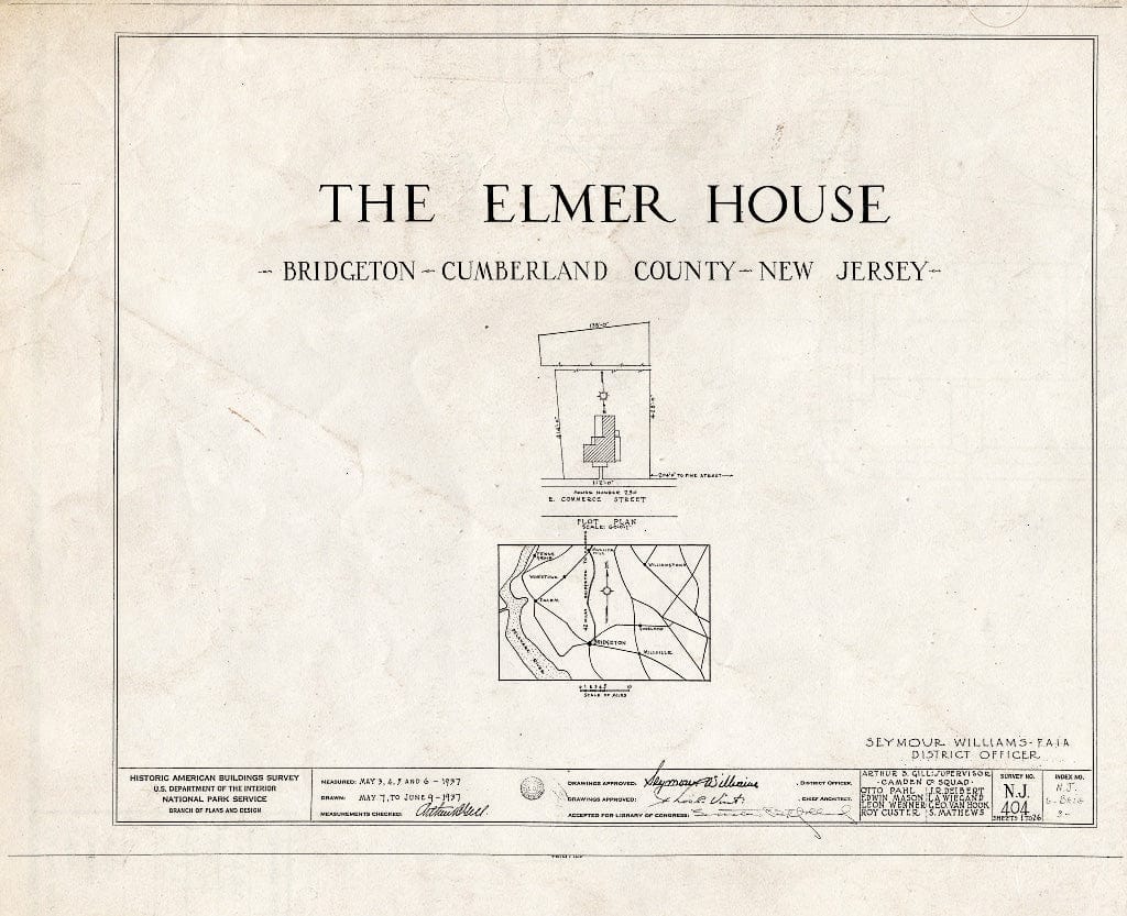 Historic Pictoric : Blueprint HABS NJ,6-BRIG,3- (Sheet 0 of 26) - Robert Elmer House, 230 East Commerce Street, Bridgeton, Cumberland County, NJ