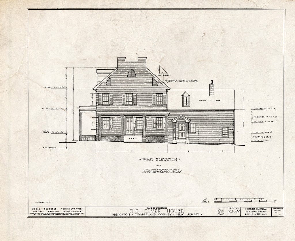 Historic Pictoric : Blueprint HABS NJ,6-BRIG,3- (Sheet 8 of 26) - Robert Elmer House, 230 East Commerce Street, Bridgeton, Cumberland County, NJ