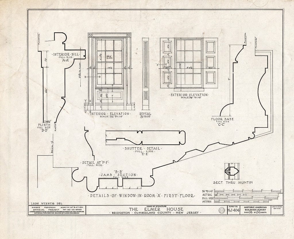 Historic Pictoric : Blueprint HABS NJ,6-BRIG,3- (Sheet 16 of 26) - Robert Elmer House, 230 East Commerce Street, Bridgeton, Cumberland County, NJ
