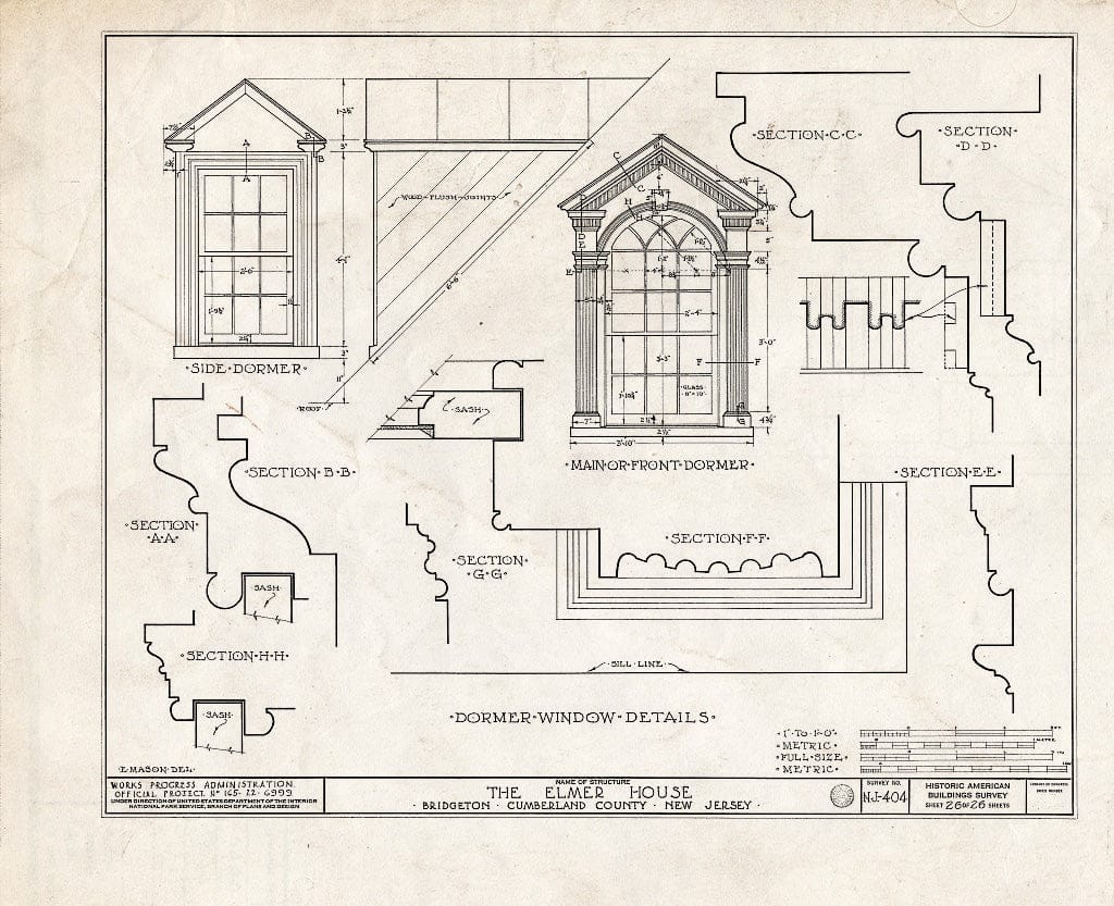 Historic Pictoric : Blueprint HABS NJ,6-BRIG,3- (Sheet 26 of 26) - Robert Elmer House, 230 East Commerce Street, Bridgeton, Cumberland County, NJ