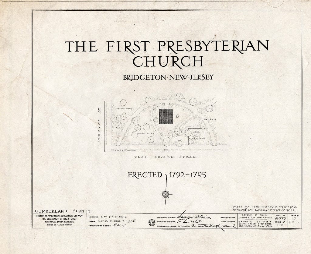 Historic Pictoric : Blueprint HABS NJ,6-BRIG,2- (Sheet 0 of 18) - First Presbyterian Church, West Broad Street, Bridgeton, Cumberland County, NJ