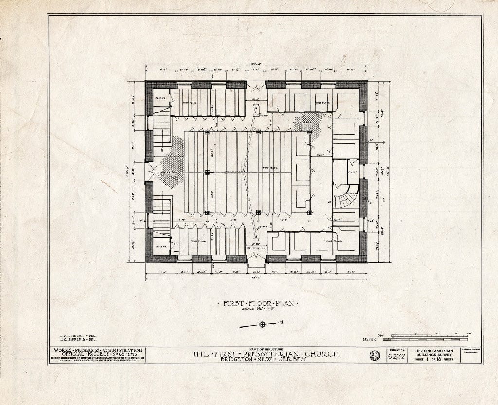 Historic Pictoric : Blueprint HABS NJ,6-BRIG,2- (Sheet 1 of 18) - First Presbyterian Church, West Broad Street, Bridgeton, Cumberland County, NJ