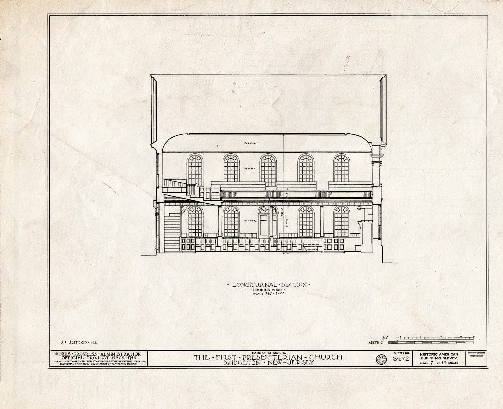 Historic Pictoric : Blueprint HABS NJ,6-BRIG,2- (Sheet 7 of 18) - First Presbyterian Church, West Broad Street, Bridgeton, Cumberland County, NJ