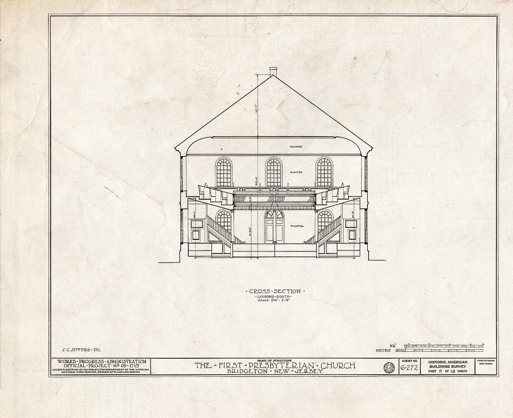 Historic Pictoric : Blueprint HABS NJ,6-BRIG,2- (Sheet 8 of 18) - First Presbyterian Church, West Broad Street, Bridgeton, Cumberland County, NJ