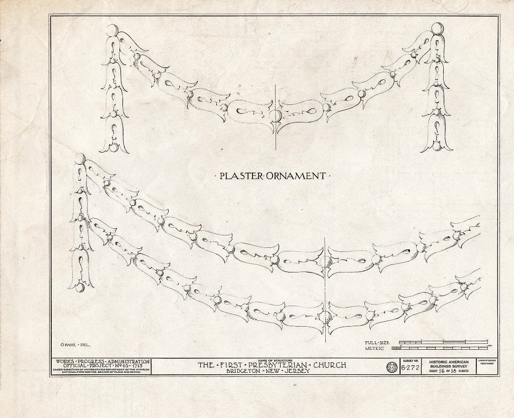 Historic Pictoric : Blueprint HABS NJ,6-BRIG,2- (Sheet 16 of 18) - First Presbyterian Church, West Broad Street, Bridgeton, Cumberland County, NJ