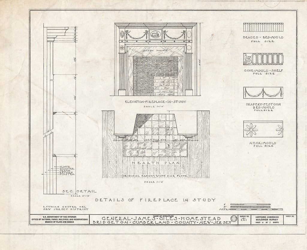 Historic Pictoric : Blueprint HABS NJ,6-BRIG,1- (Sheet 6 of 7) - James Giles House, 143 West Broad Street, Bridgeton, Cumberland County, NJ