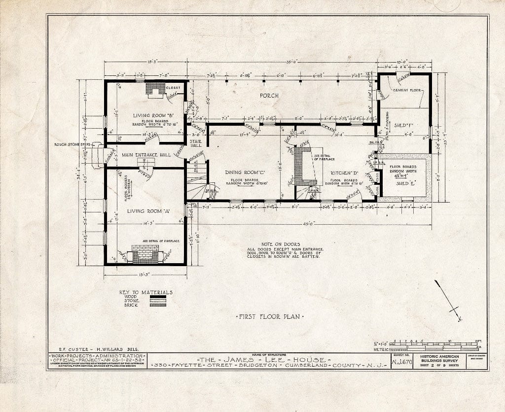 Historic Pictoric : Blueprint HABS NJ,6-BRIG,6- (Sheet 2 of 9) - Woodruff-Lee House, 330 Fayette Street, Bridgeton, Cumberland County, NJ