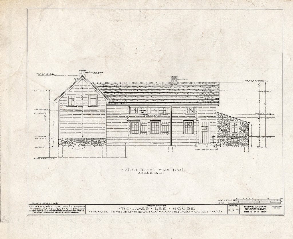 Historic Pictoric : Blueprint HABS NJ,6-BRIG,6- (Sheet 6 of 9) - Woodruff-Lee House, 330 Fayette Street, Bridgeton, Cumberland County, NJ