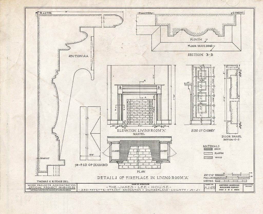 Historic Pictoric : Blueprint HABS NJ,6-BRIG,6- (Sheet 9 of 9) - Woodruff-Lee House, 330 Fayette Street, Bridgeton, Cumberland County, NJ