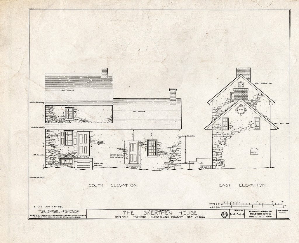 Historic Pictoric : Blueprint HABS NJ,6-DERF.V,1- (Sheet 2 of 5) - Sneathen House, Deerfield Street, Deerfield, Cumberland County, NJ