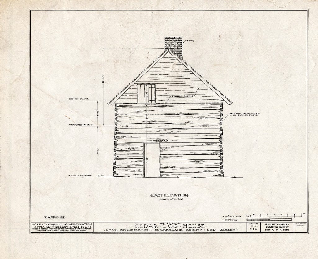 Historic Pictoric : Blueprint HABS NJ,6-DORCH.V,1- (Sheet 3 of 5) - Reeve-Marshall Log House, Dorchester, Cumberland County, NJ