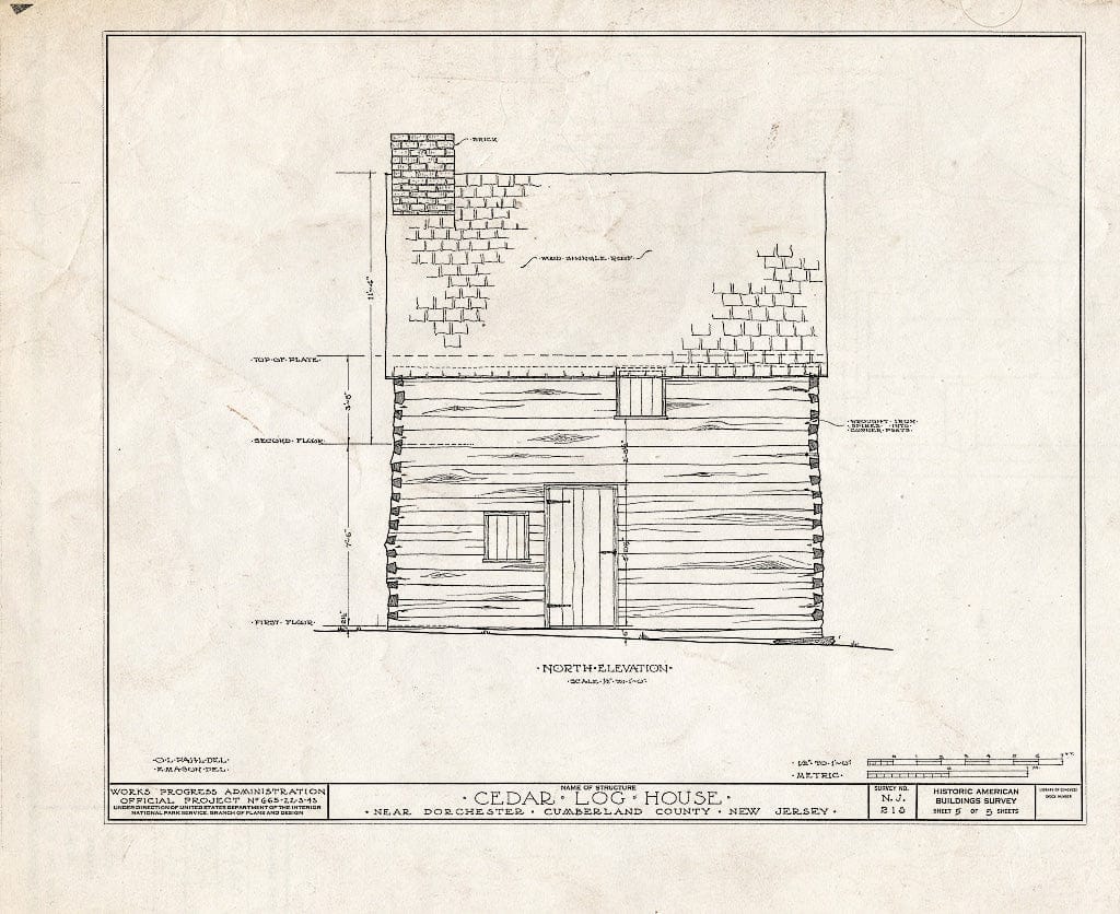 Historic Pictoric : Blueprint HABS NJ,6-DORCH.V,1- (Sheet 5 of 5) - Reeve-Marshall Log House, Dorchester, Cumberland County, NJ