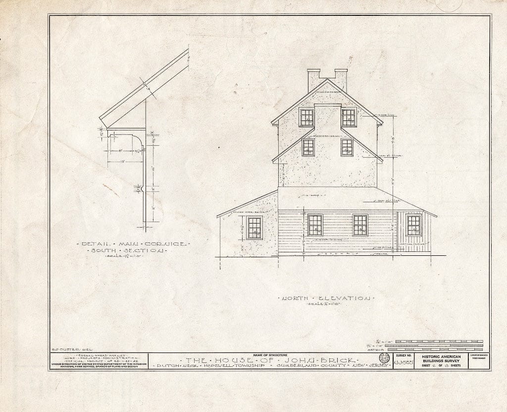 Historic Pictoric : Blueprint HABS NJ,6-GREWI.V,5- (Sheet 6 of 13) - John Brick III House, County Road 50, Dutch Neck, Mercer County, NJ