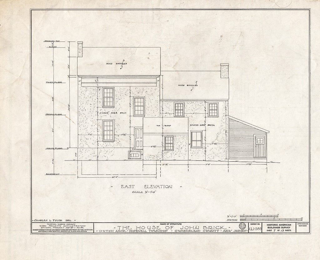 Historic Pictoric : Blueprint HABS NJ,6-GREWI.V,5- (Sheet 7 of 13) - John Brick III House, County Road 50, Dutch Neck, Mercer County, NJ