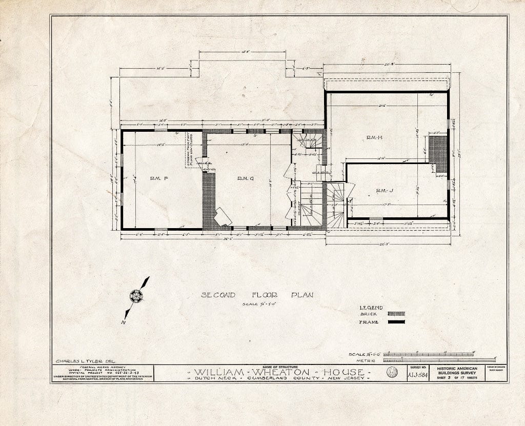 Historic Pictoric : Blueprint HABS NJ,6-GREWI.V,4- (Sheet 3 of 17) - William Wheaton House, County Road 50, Dutch Neck, Mercer County, NJ