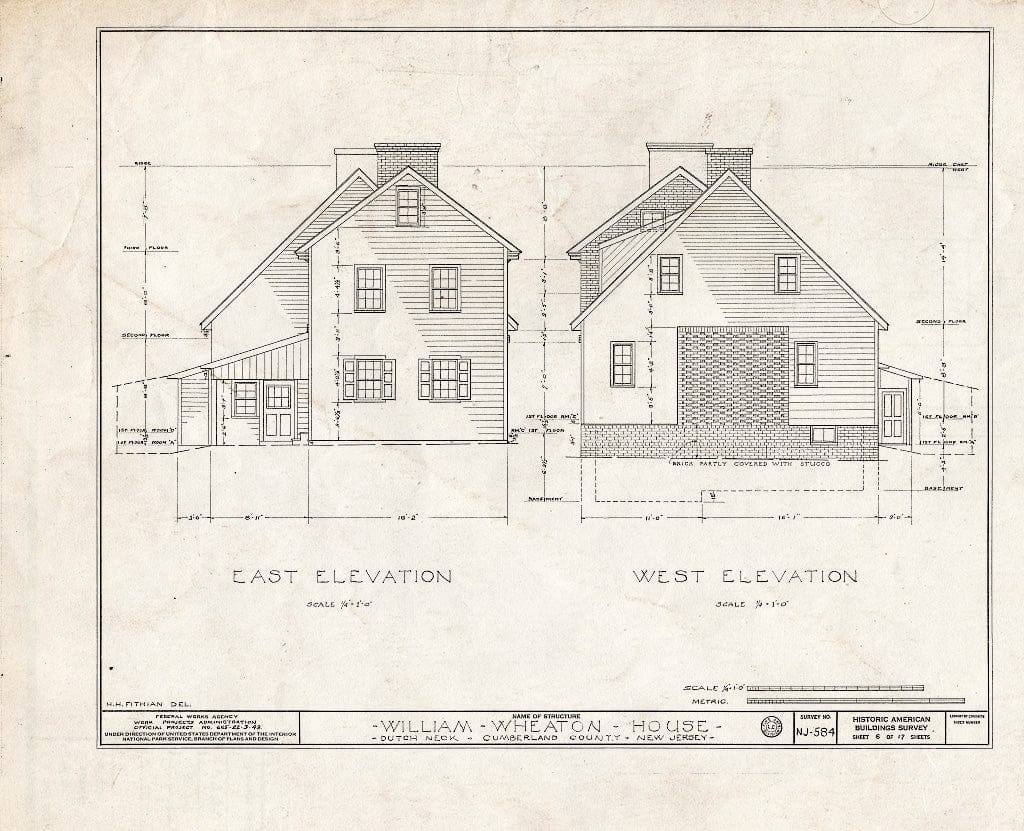 Historic Pictoric : Blueprint HABS NJ,6-GREWI.V,4- (Sheet 6 of 17) - William Wheaton House, County Road 50, Dutch Neck, Mercer County, NJ