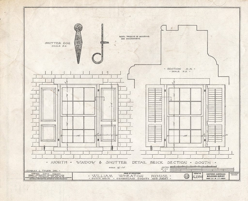Historic Pictoric : Blueprint HABS NJ,6-GREWI.V,4- (Sheet 10 of 17) - William Wheaton House, County Road 50, Dutch Neck, Mercer County, NJ