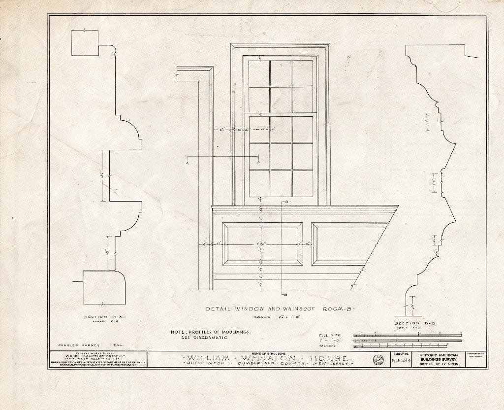 Historic Pictoric : Blueprint HABS NJ,6-GREWI.V,4- (Sheet 12 of 17) - William Wheaton House, County Road 50, Dutch Neck, Mercer County, NJ