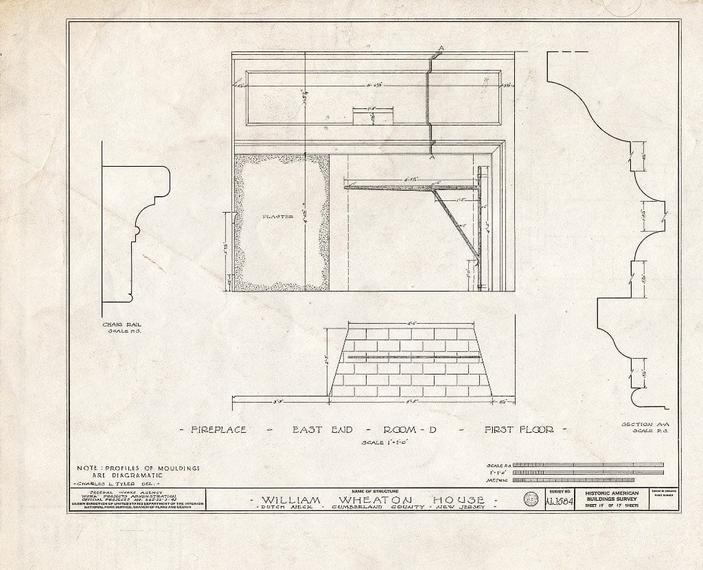 Historic Pictoric : Blueprint HABS NJ,6-GREWI.V,4- (Sheet 15 of 17) - William Wheaton House, County Road 50, Dutch Neck, Mercer County, NJ