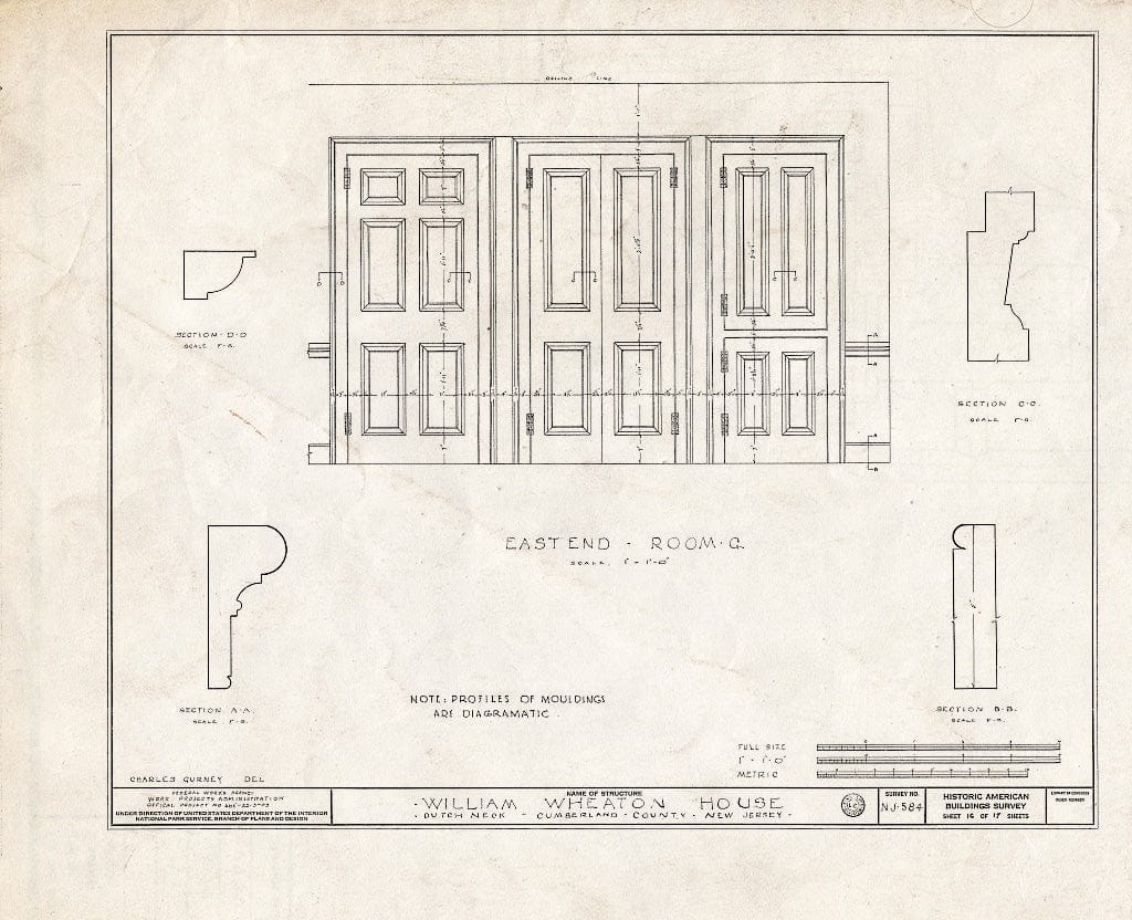 Historic Pictoric : Blueprint HABS NJ,6-GREWI.V,4- (Sheet 16 of 17) - William Wheaton House, County Road 50, Dutch Neck, Mercer County, NJ
