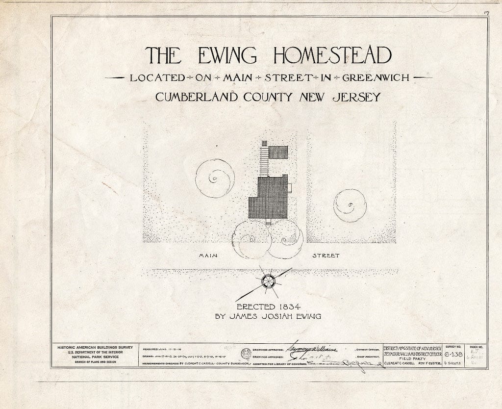 Historic Pictoric : Blueprint HABS NJ,6-GREWI,4- (Sheet 0 of 6) - Ewing Homestead, Main Street, Greenwich, Cumberland County, NJ