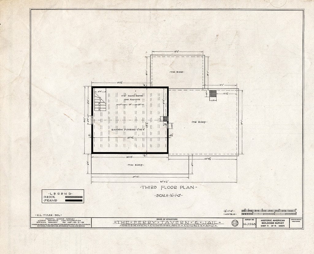 Historic Pictoric : Blueprint HABS NJ,6-GREWI,6- (Sheet 3 of 8) - Ferry Tavern & Jail, Greenwich, Cumberland County, NJ