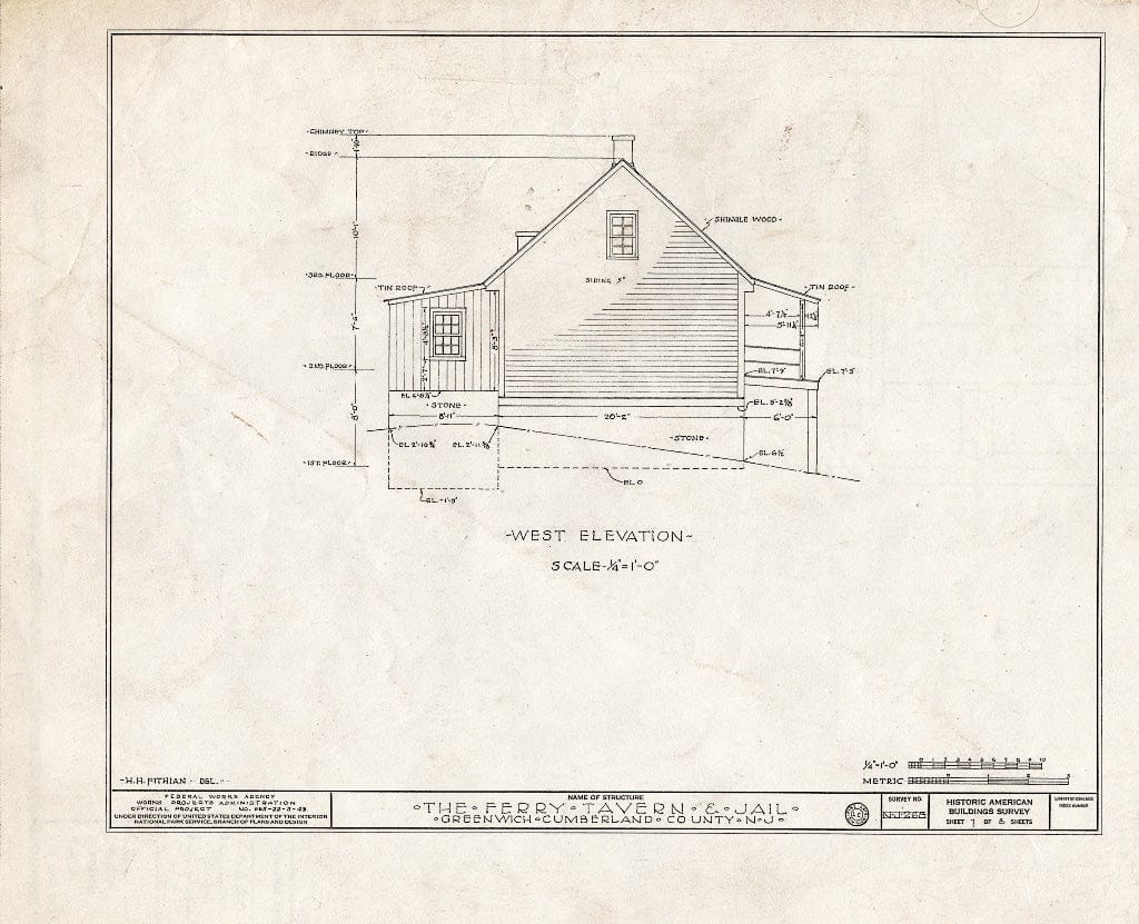 Historic Pictoric : Blueprint HABS NJ,6-GREWI,6- (Sheet 7 of 8) - Ferry Tavern & Jail, Greenwich, Cumberland County, NJ