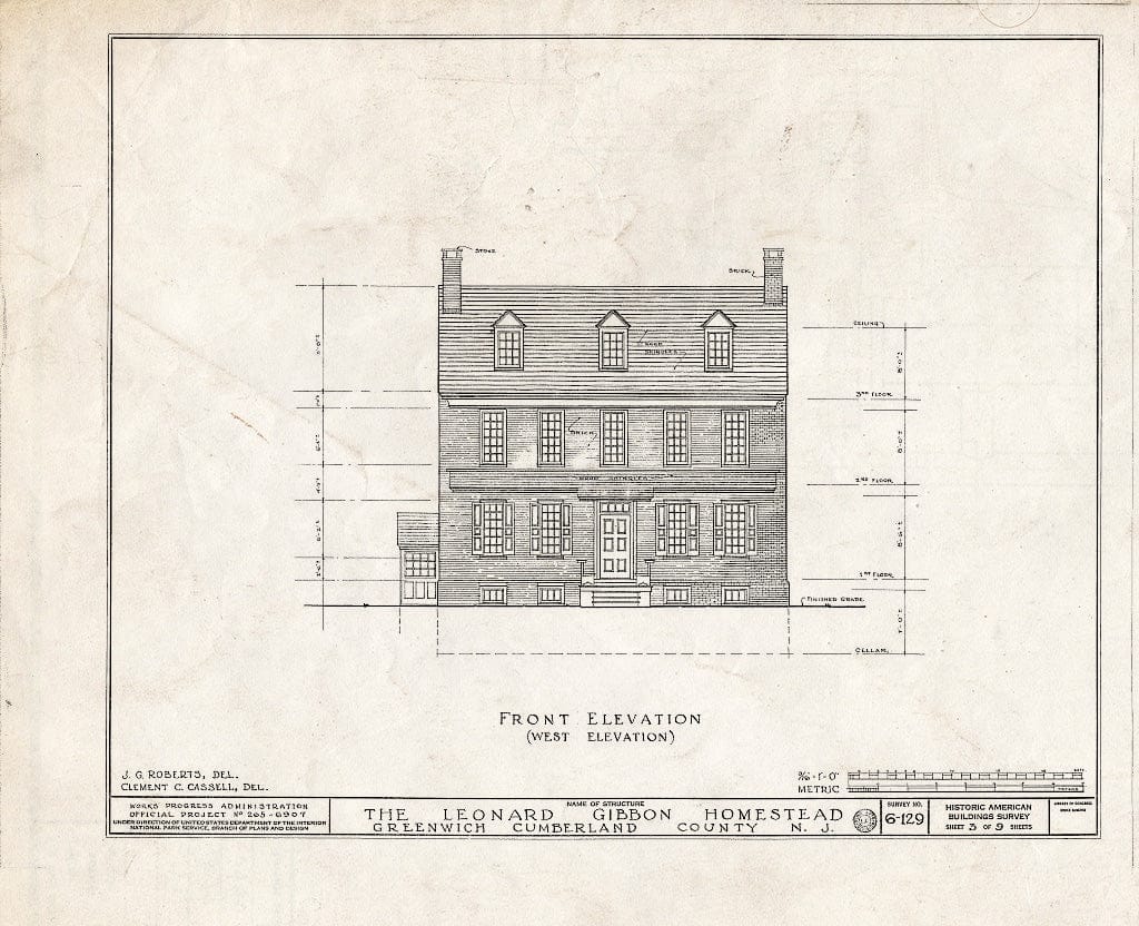 Historic Pictoric : Blueprint HABS NJ,6-GREWI,3- (Sheet 3 of 9) - Leonard Gibbon Homestead, Main Street, Greenwich, Cumberland County, NJ