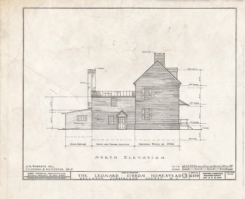 Historic Pictoric : Blueprint HABS NJ,6-GREWI,3- (Sheet 5 of 9) - Leonard Gibbon Homestead, Main Street, Greenwich, Cumberland County, NJ