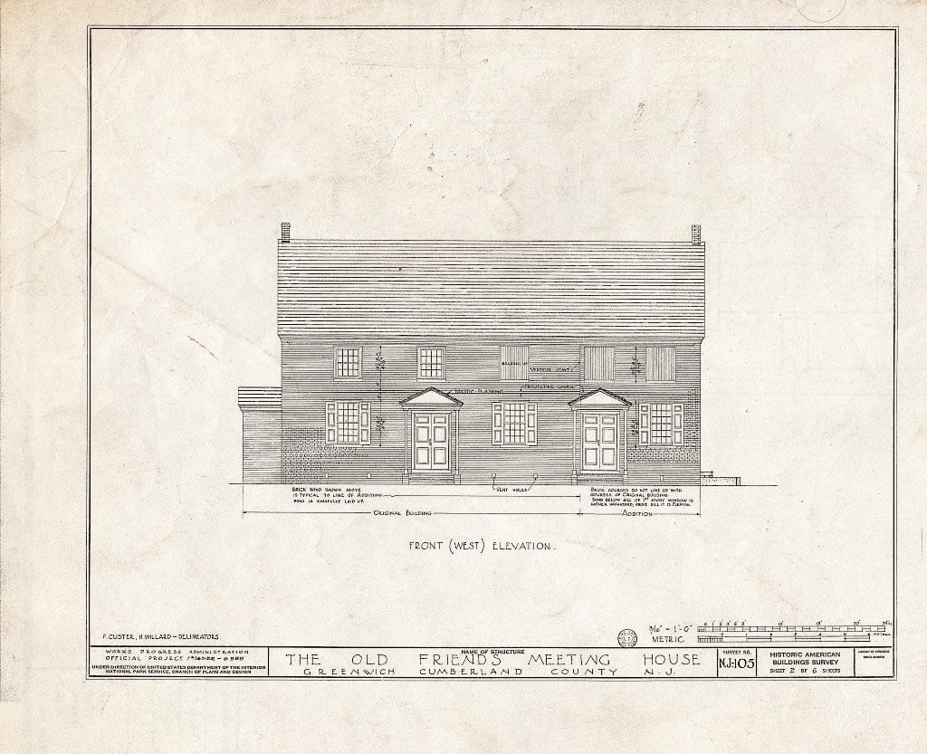 Historic Pictoric : Blueprint HABS NJ,6-GREWI,2- (Sheet 2 of 6) - Old Friends Meetinghouse, Main Street, Greenwich, Cumberland County, NJ