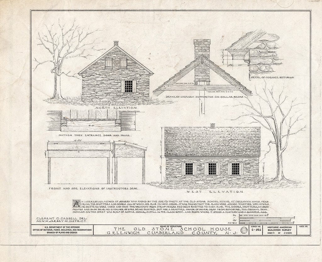 Historic Pictoric : Blueprint HABS NJ,6-GREWI,5- (Sheet 3 of 3) - Old Stone School House, Greenwich Street, Greenwich, Cumberland County, NJ