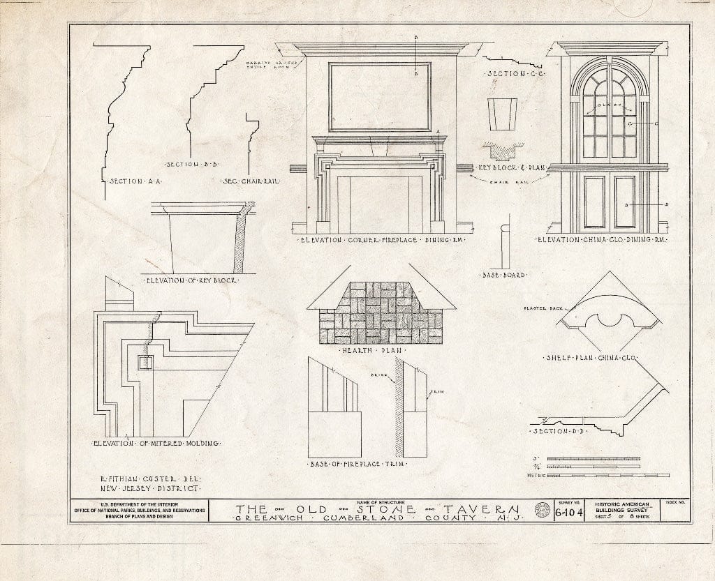 Historic Pictoric : Blueprint HABS NJ,6-GREWI,1- (Sheet 5 of 8) - Old Stone Tavern, Main Street, Greenwich, Cumberland County, NJ