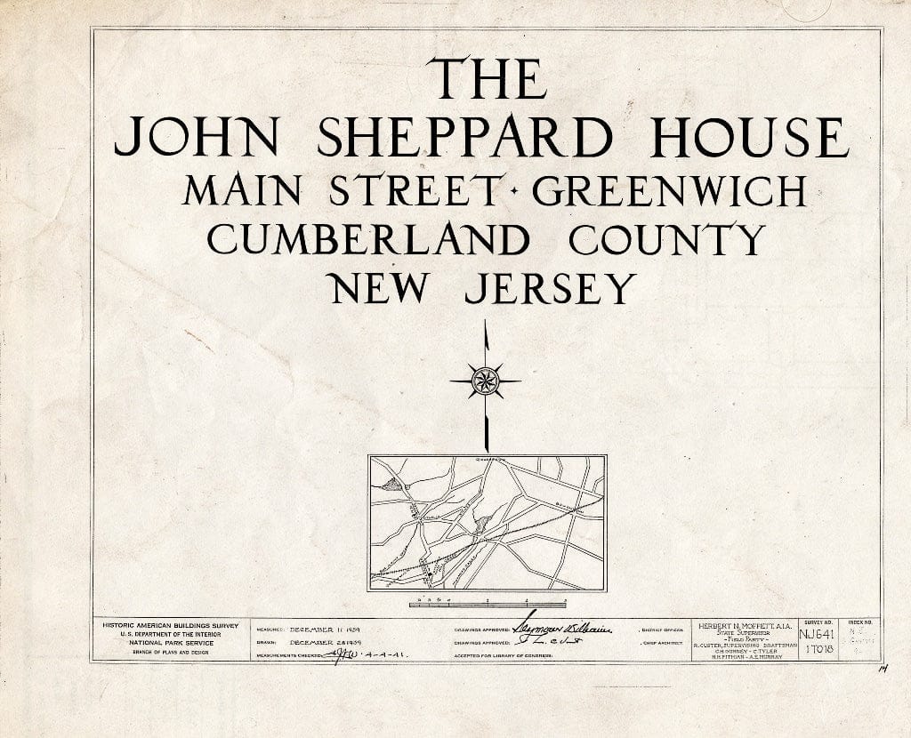 Historic Pictoric : Blueprint HABS NJ,6-GREWI,9- (Sheet 0 of 18) - John Sheppard House, Main Street, Greenwich, Cumberland County, NJ