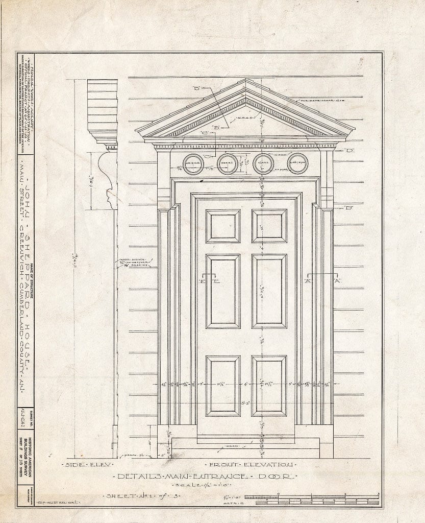 Historic Pictoric : Blueprint HABS NJ,6-GREWI,9- (Sheet 9 of 18) - John Sheppard House, Main Street, Greenwich, Cumberland County, NJ