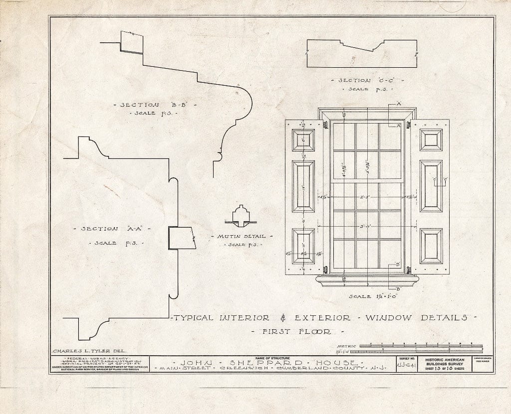 Historic Pictoric : Blueprint HABS NJ,6-GREWI,9- (Sheet 13 of 18) - John Sheppard House, Main Street, Greenwich, Cumberland County, NJ