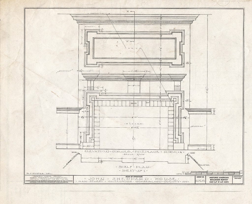 Historic Pictoric : Blueprint HABS NJ,6-GREWI,9- (Sheet 15 of 18) - John Sheppard House, Main Street, Greenwich, Cumberland County, NJ