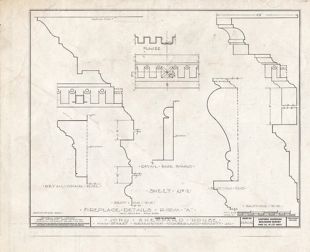 Historic Pictoric : Blueprint HABS NJ,6-GREWI,9- (Sheet 16 of 18) - John Sheppard House, Main Street, Greenwich, Cumberland County, NJ