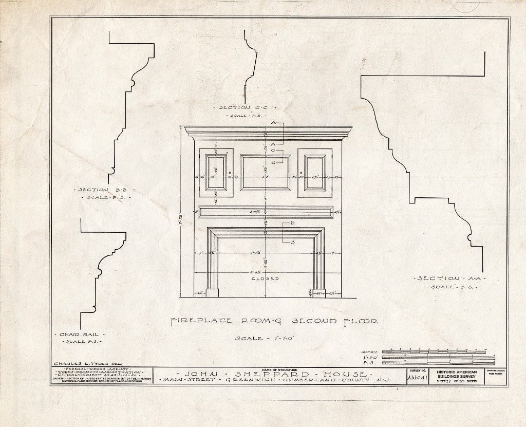 Historic Pictoric : Blueprint HABS NJ,6-GREWI,9- (Sheet 17 of 18) - John Sheppard House, Main Street, Greenwich, Cumberland County, NJ