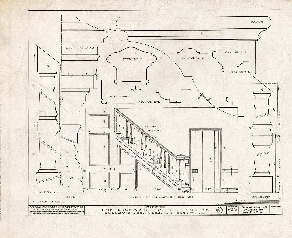 Historic Pictoric : Blueprint HABS NJ,6-GREWI,7- (Sheet 6 of 11) - Richard Wood House, Main Street & Bacon's Neck Road, Greenwich, Cumberland County, NJ