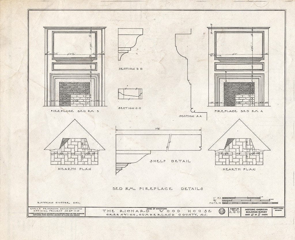 Historic Pictoric : Blueprint HABS NJ,6-GREWI,7- (Sheet 11 of 11) - Richard Wood House, Main Street & Bacon's Neck Road, Greenwich, Cumberland County, NJ